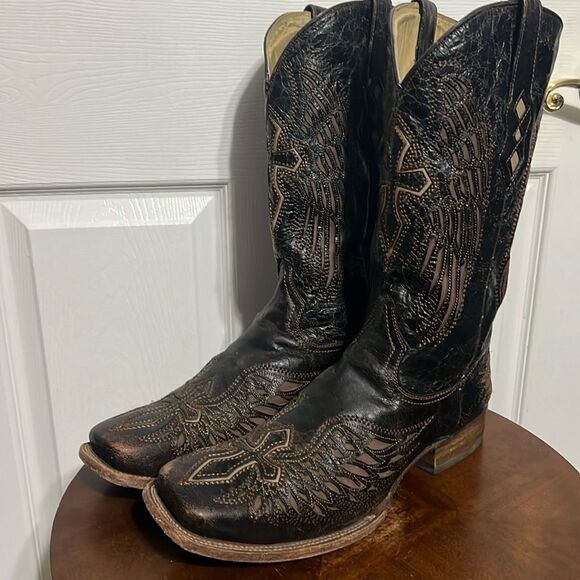🔥CORRAL Hand Made Cross&Wings Leather Overlay Distressed Cowboy Western Boots - Picture 1 of 15